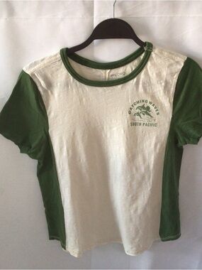 Pilcro White Tee with Green Rib Trim
